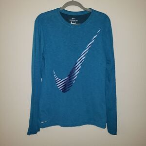 NIKE DRI-FIT BLUE CHECK GRAPHIC LONG SLEEVE SIZE MENS SMALL